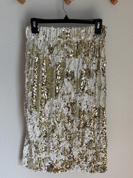 DAVI & DANI Dresses & Skirts - DAVI & DANI Y2K Gold and White Sequin Midi Pencil Skirt